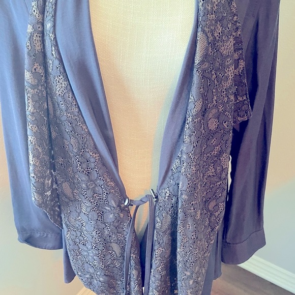 LOGO Lori Goldstein Dark Blue Jacket Lace Trim Cardigan Sz 16 - Picture 6 of 10